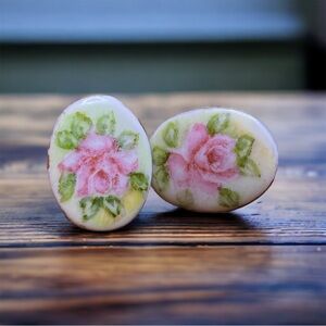 Hand painted Porcelain Screw Back Earrings